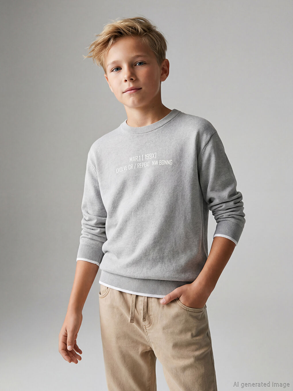 Crew Neck Printed Boys' Knit Sweater