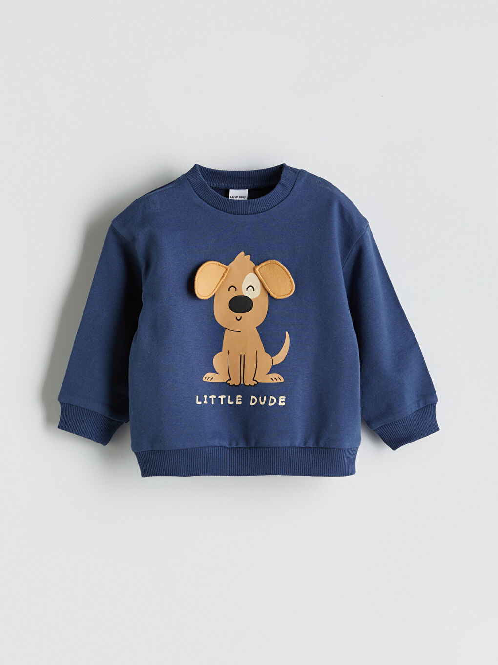 İndigo Bisiklet Yaka Köpek Baskılı Erkek Bebek Sweatshirt