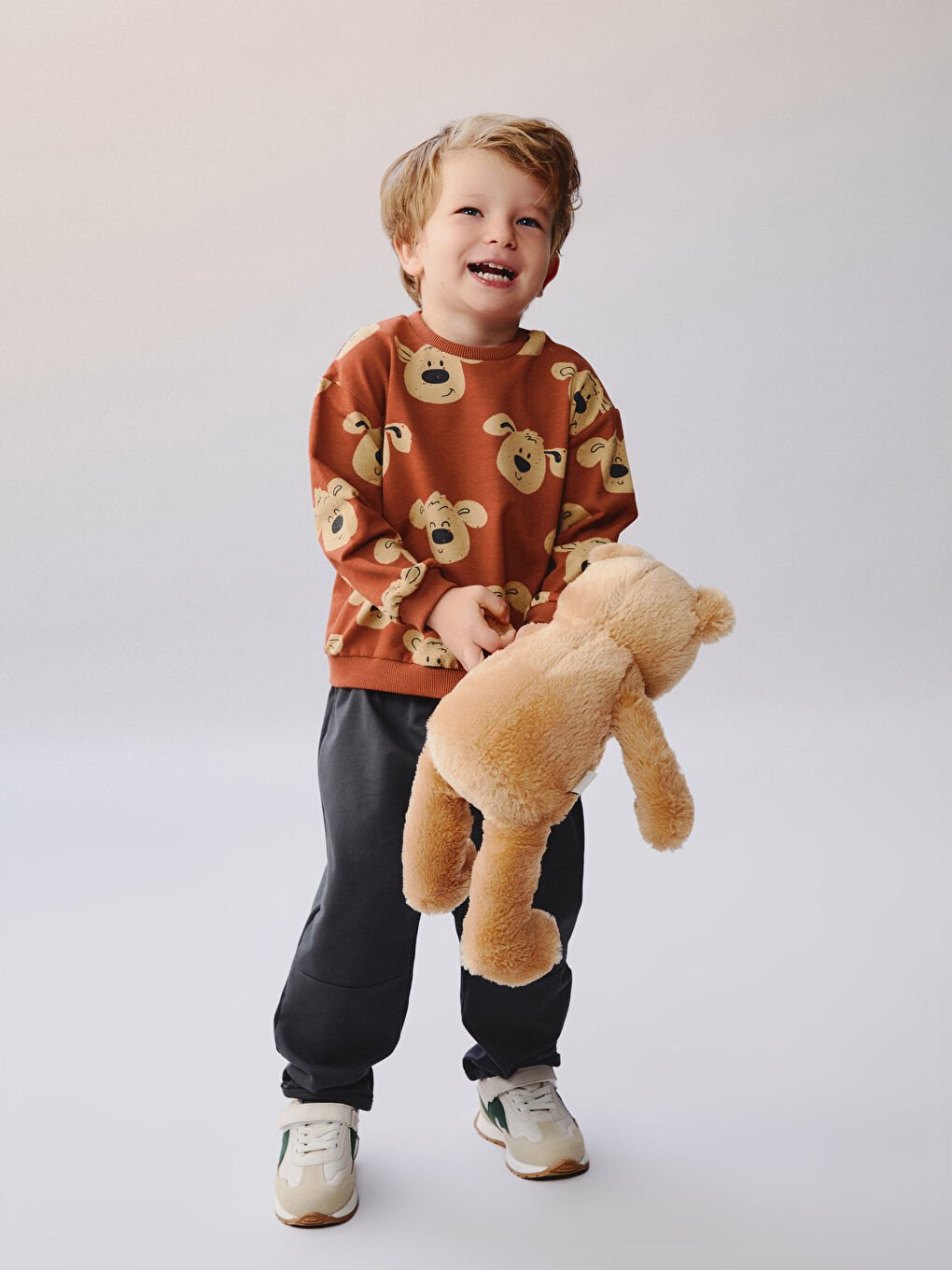 Turuncu Bisiklet Yaka Erkek Bebek Sweatshirt ve Eşofman Alt 2'li