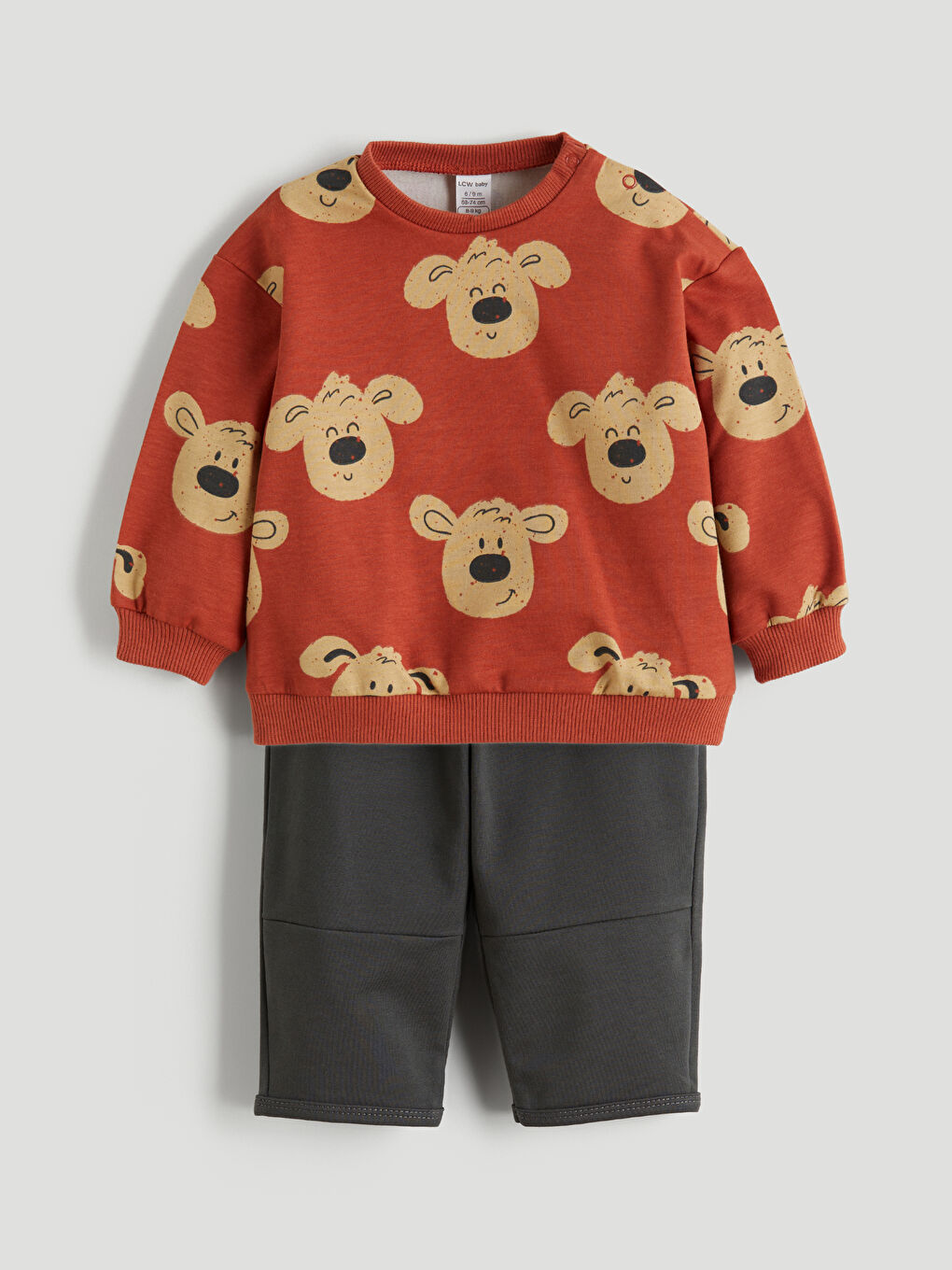 Turuncu Bisiklet Yaka Erkek Bebek Sweatshirt ve Eşofman Alt 2'li-2