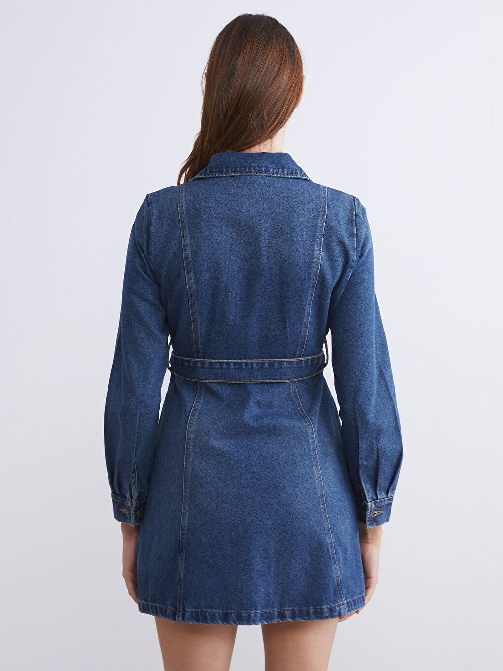 LCW Vision Collared Neck Mini Denim Dress -W5BC76Z8-309