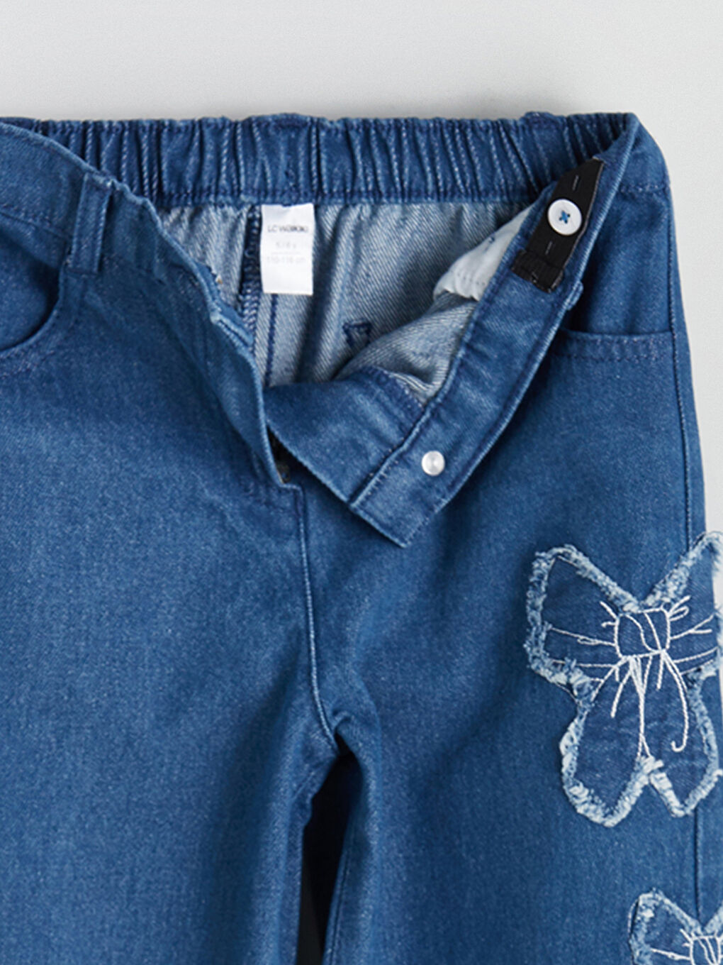 Elasticated Waist Bow Embroidered Girls Jeans-1