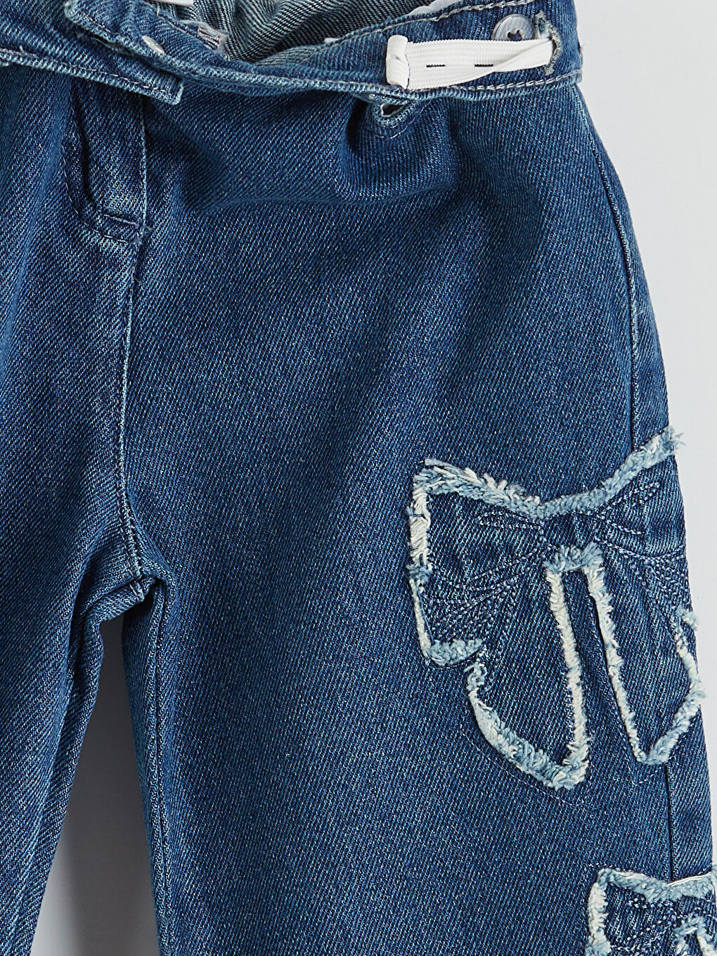 Elasticated Waist Bow Embroidered Girls Jeans-4