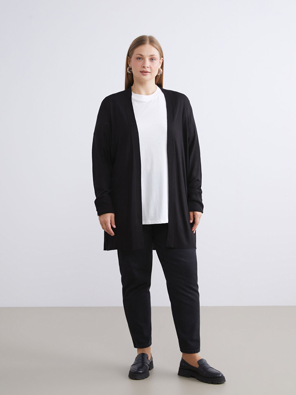 Siyah Şal Yaka Kadın Triko Hırka-5