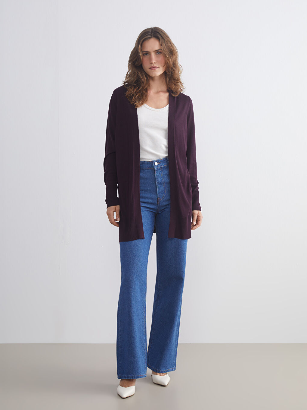 Bordo Şal Yaka Kadın Triko Hırka-2