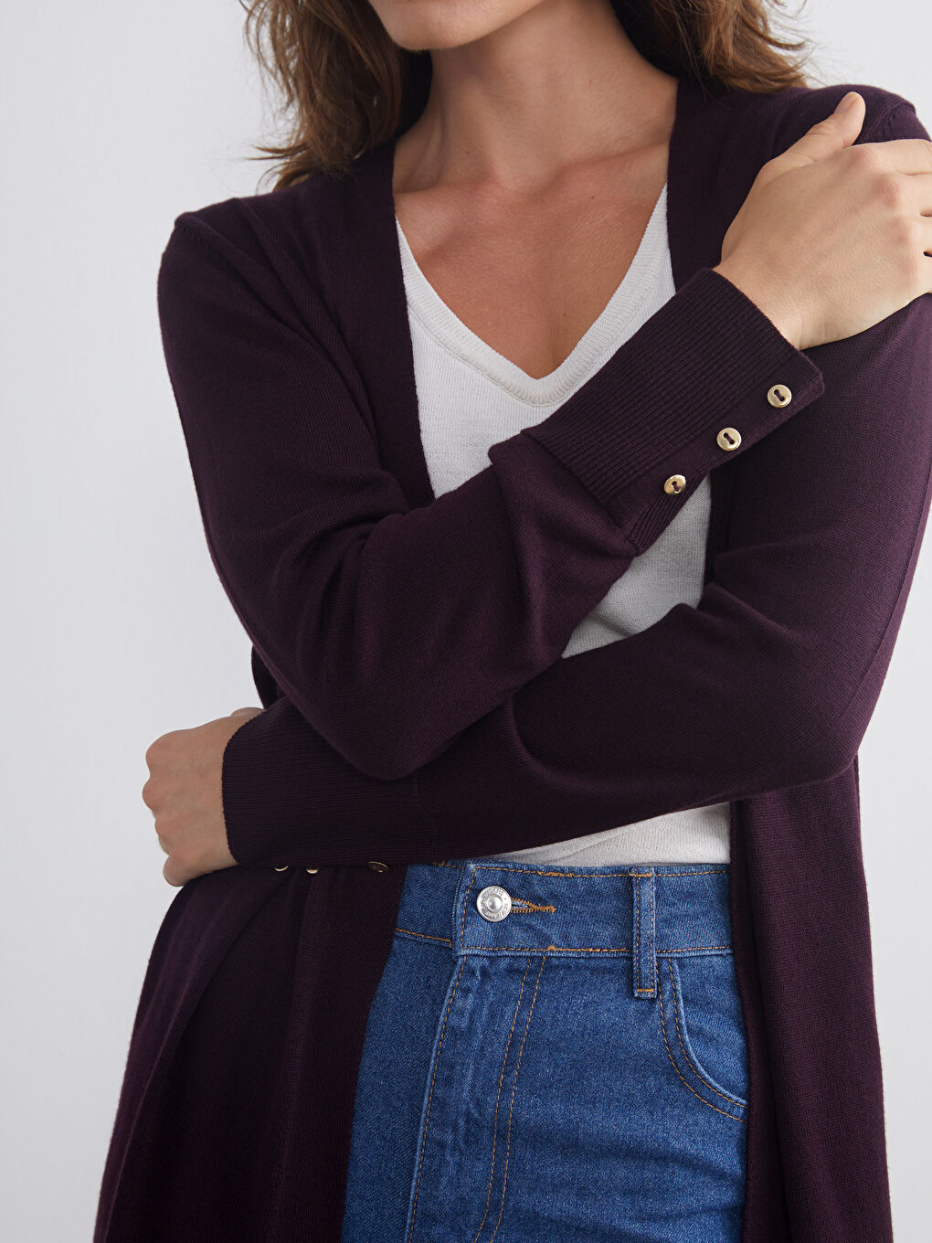 Bordo Şal Yaka Kadın Triko Hırka-3