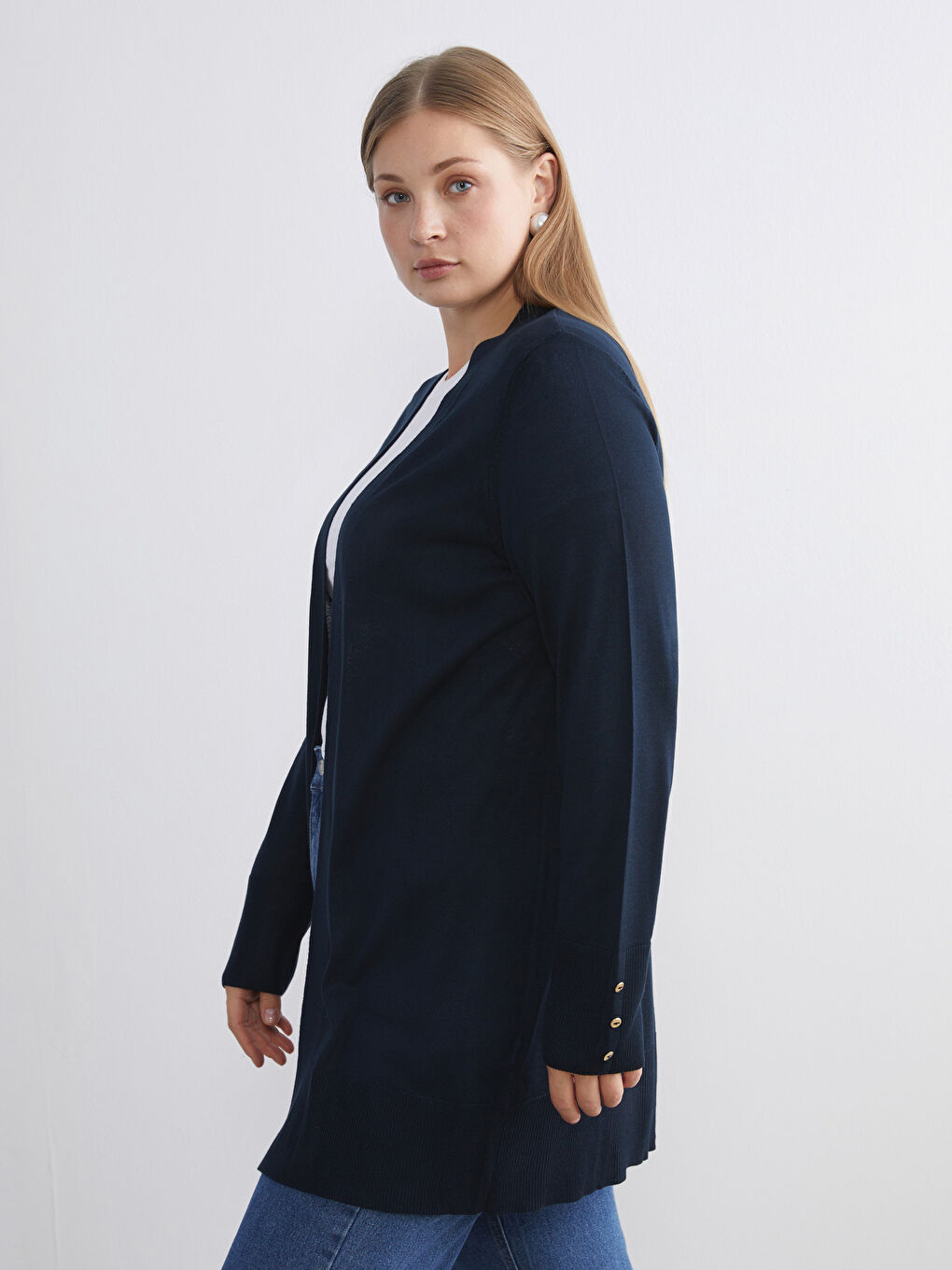 Lacivert Şal Yaka Kadın Triko Hırka-1