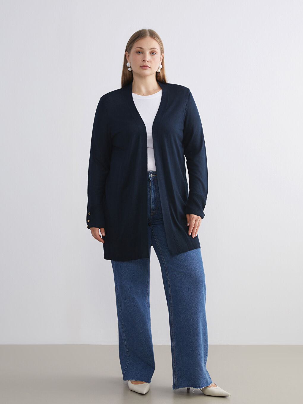 Lacivert Şal Yaka Kadın Triko Hırka-5