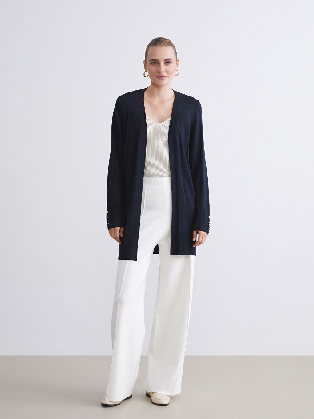 Lacivert Şal Yaka Kadın Triko Hırka-2