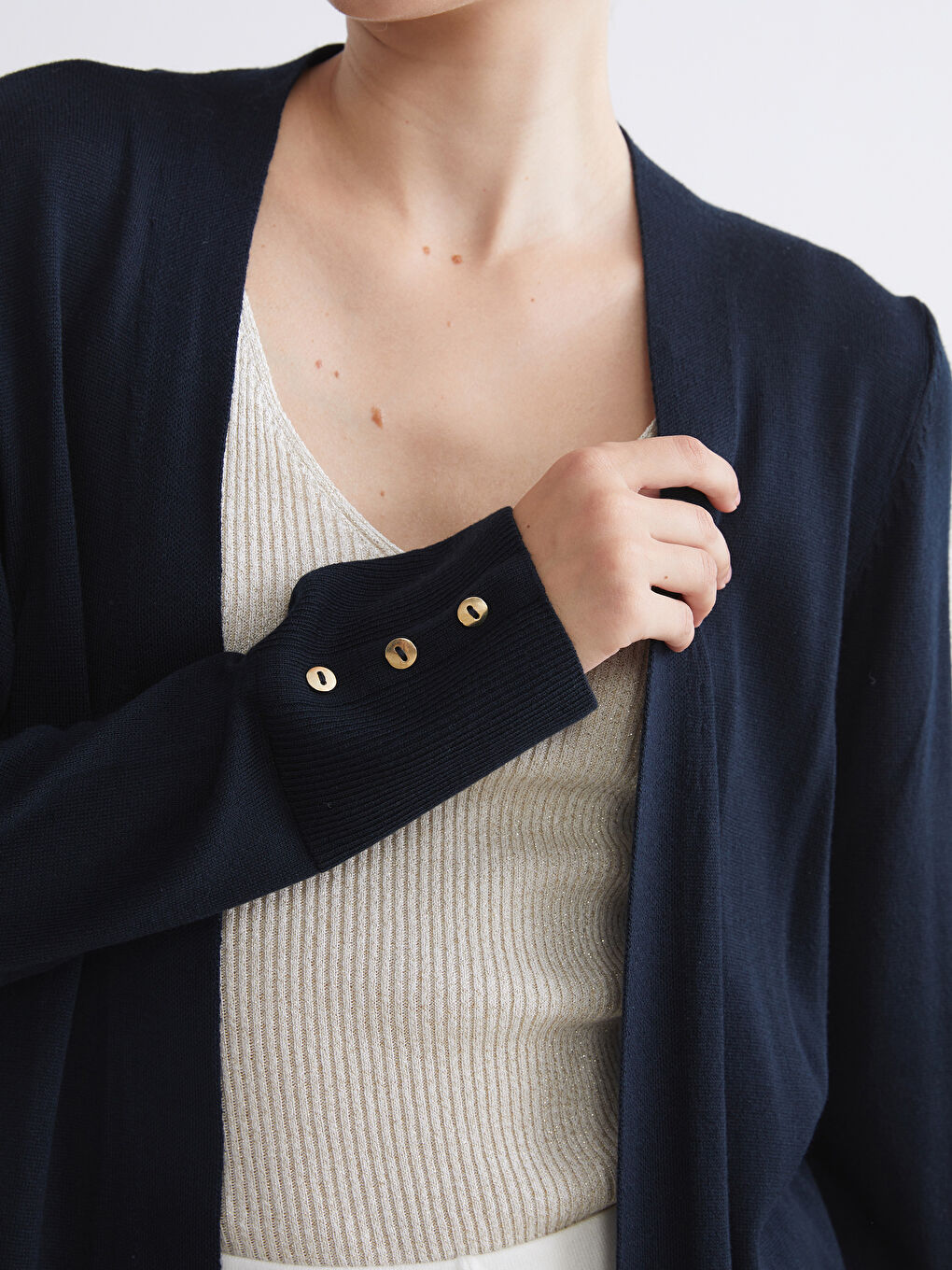 Lacivert Şal Yaka Kadın Triko Hırka-3