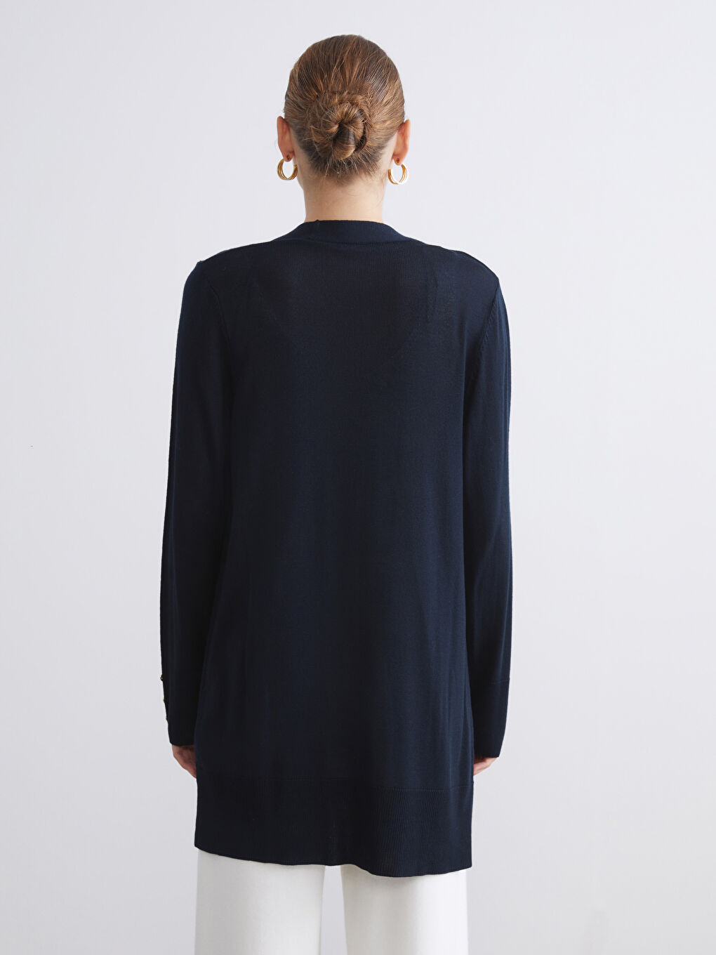 Lacivert Şal Yaka Kadın Triko Hırka-4