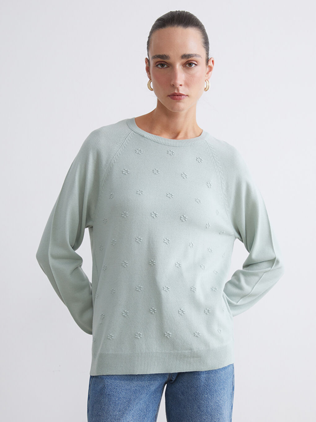 Crew Neck Floral Women's Knitwear Sweater