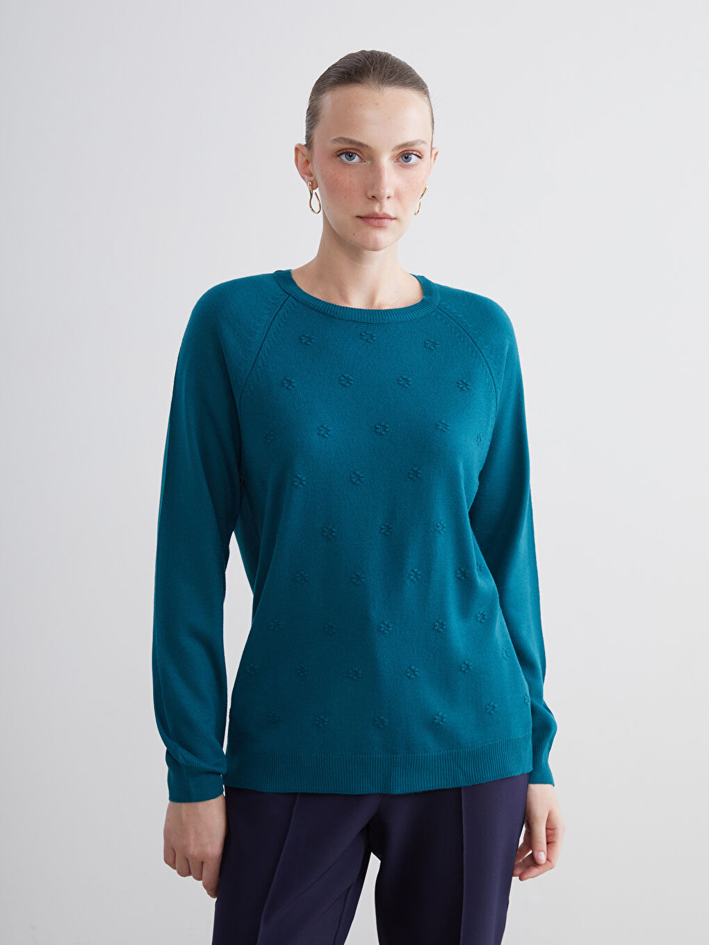 Crew Neck Floral Women's Knitwear Sweater