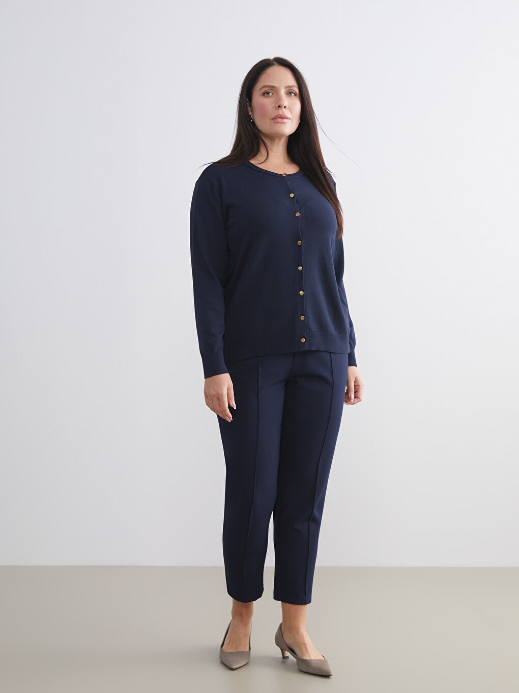 Lacivert Bisiklet Yaka Kadın Triko Hırka-5