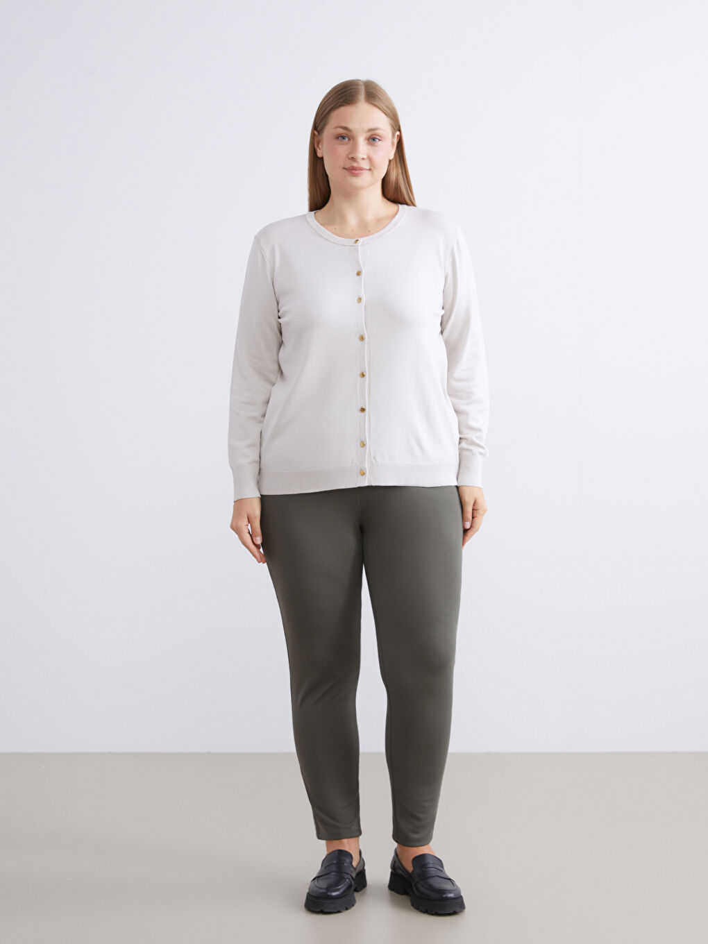 Bej Bisiklet Yaka Kadın Triko Hırka-5