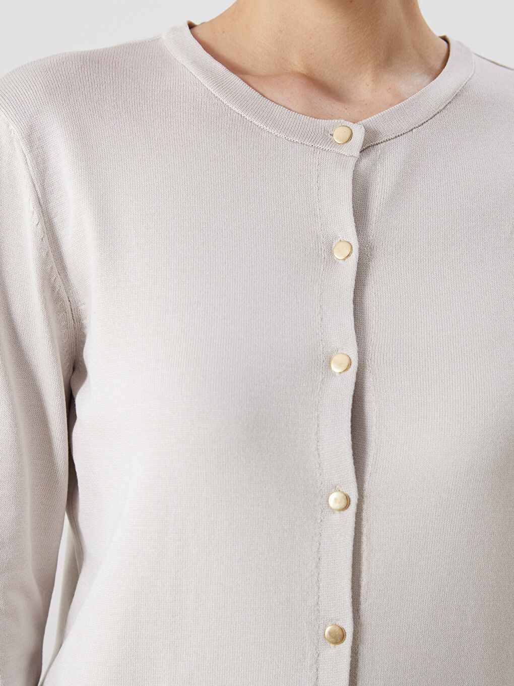 Bej Bisiklet Yaka Kadın Triko Hırka-3