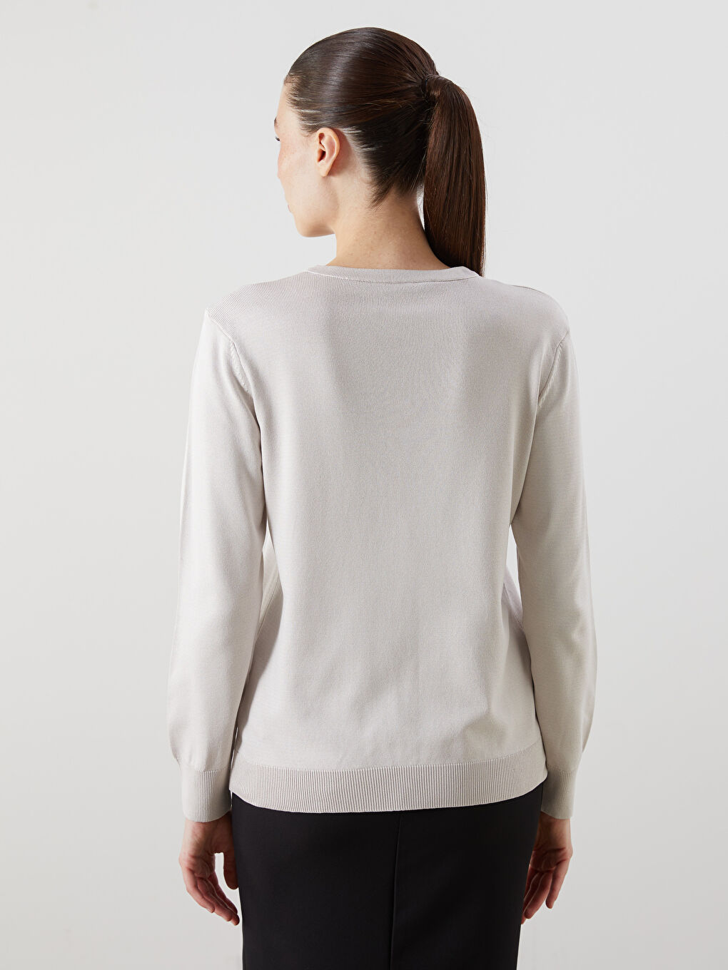 Bej Bisiklet Yaka Kadın Triko Hırka-4