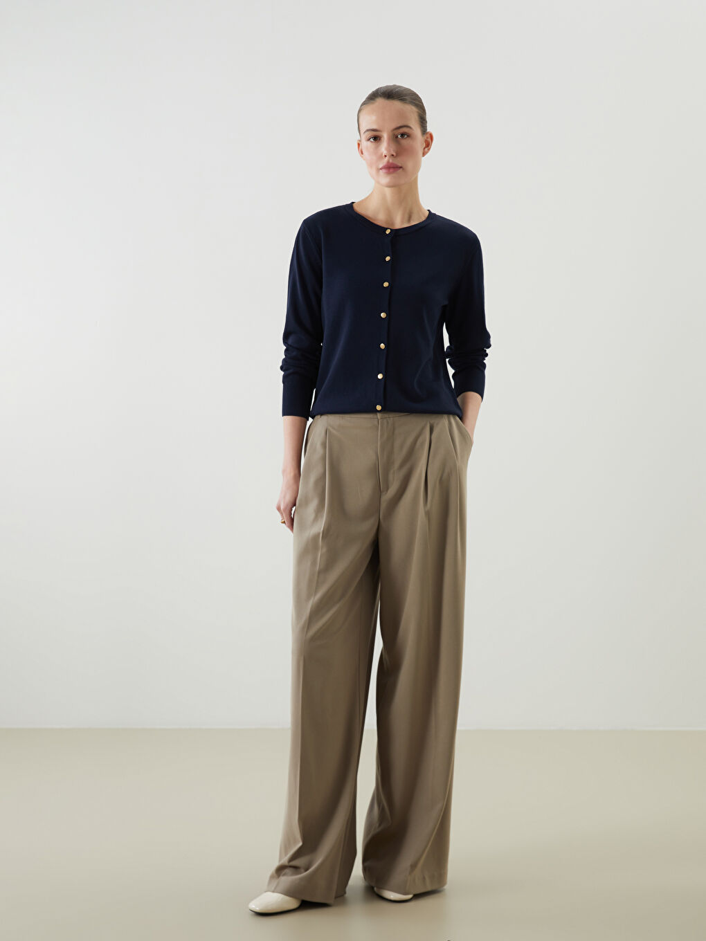 Lacivert Bisiklet Yaka Kadın Triko Hırka-2