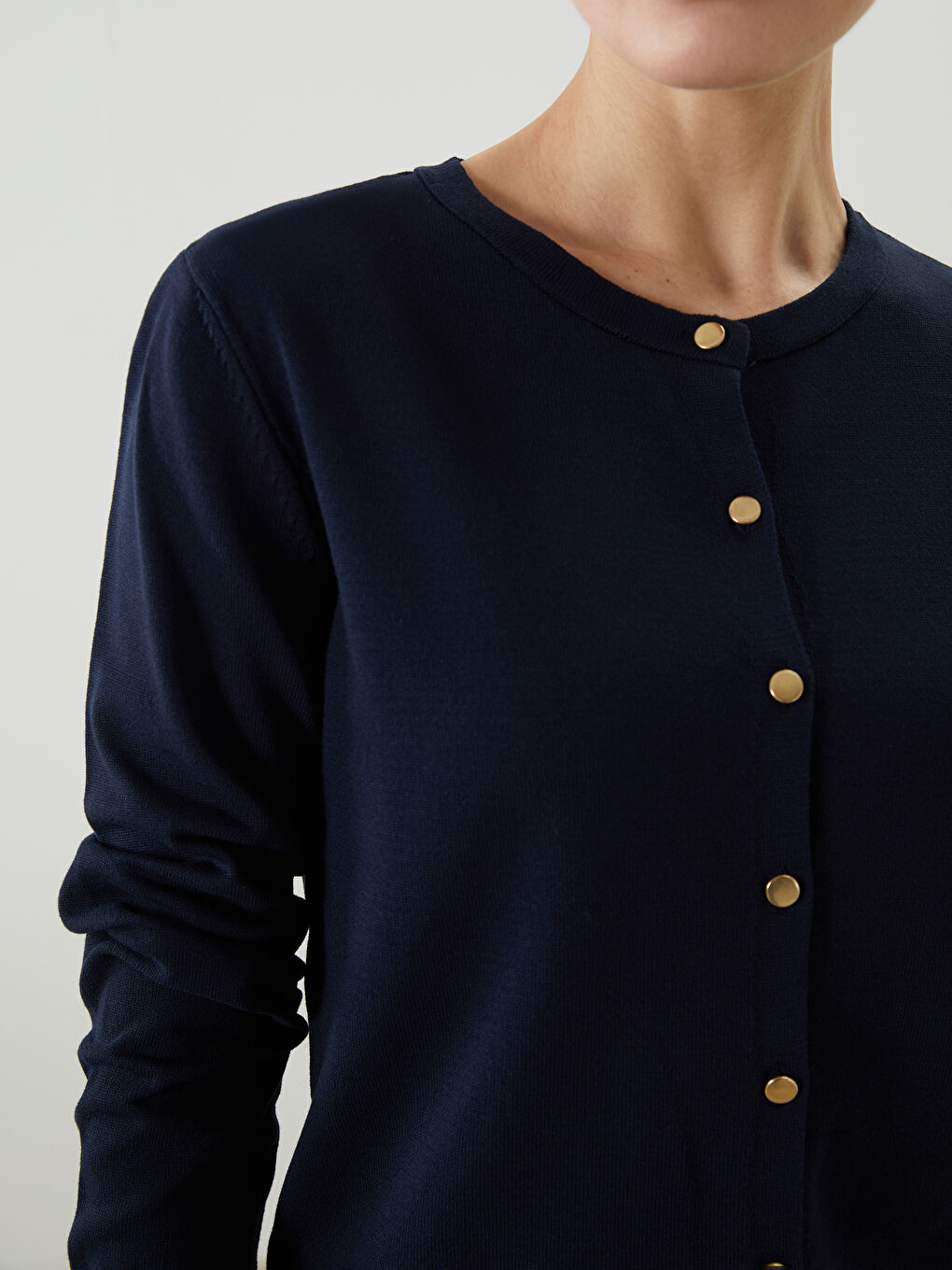 Lacivert Bisiklet Yaka Kadın Triko Hırka-3