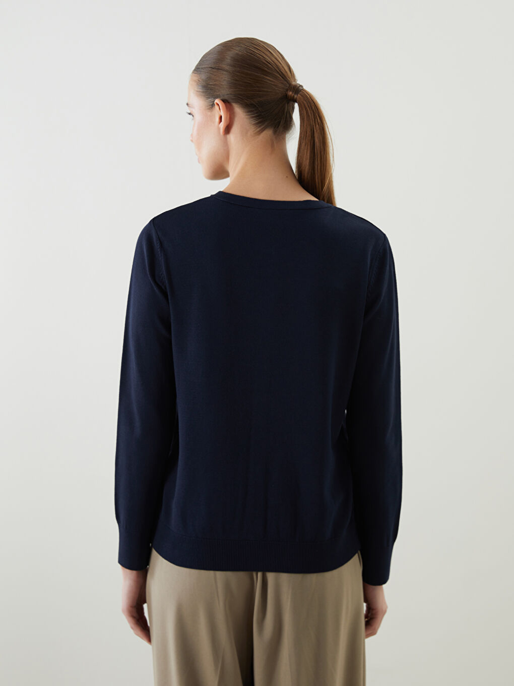 Lacivert Bisiklet Yaka Kadın Triko Hırka-4