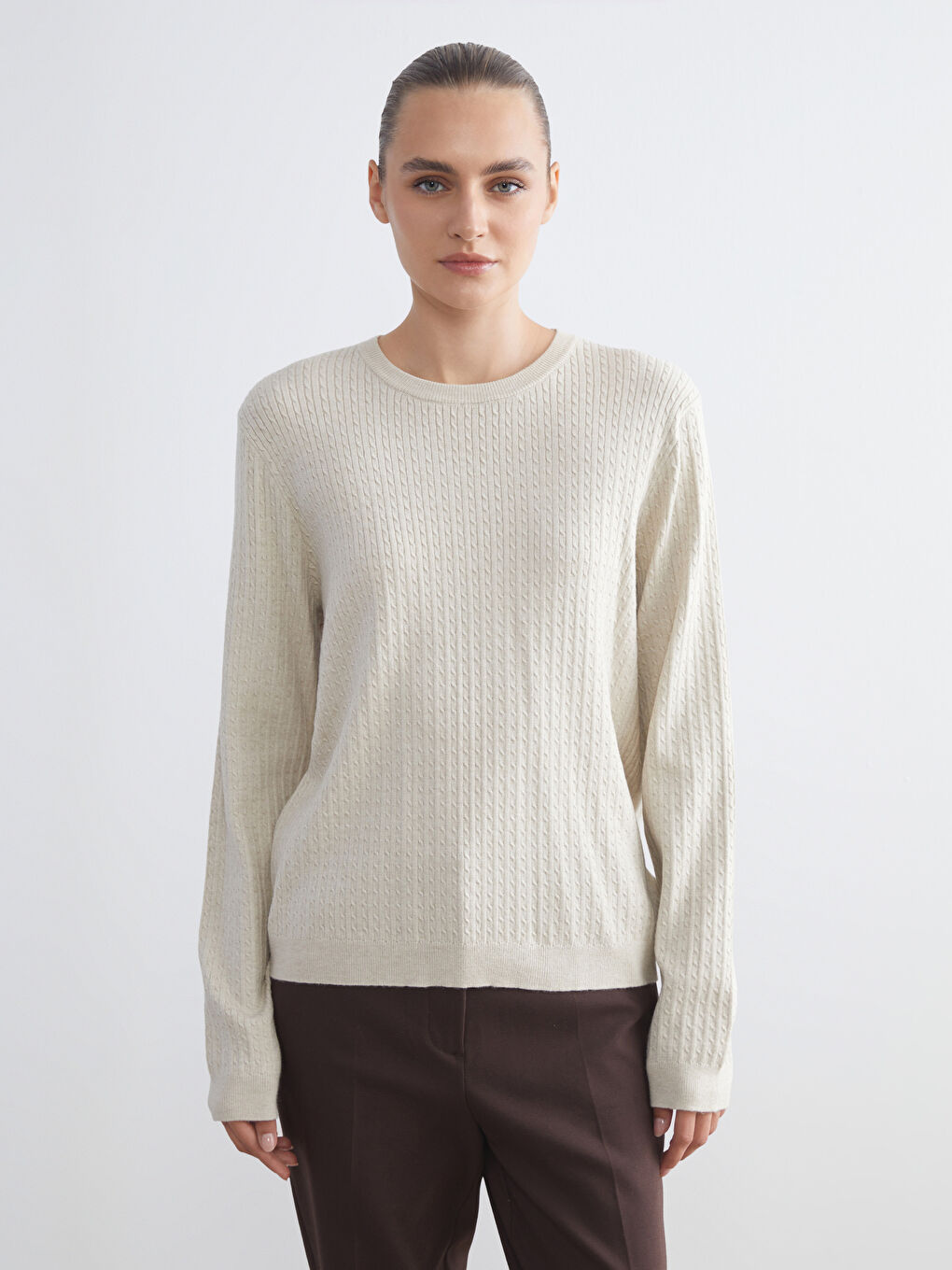 Crew Neck Self-Patterned Women's Knitwear Sweater