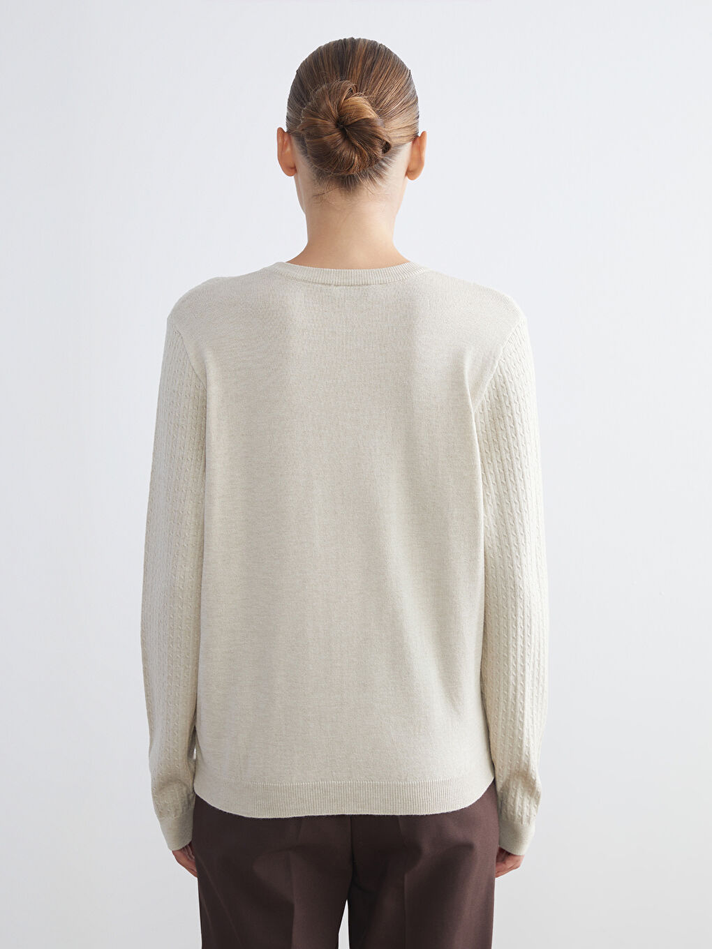 Crew Neck Self-Patterned Women's Knitwear Sweater-3