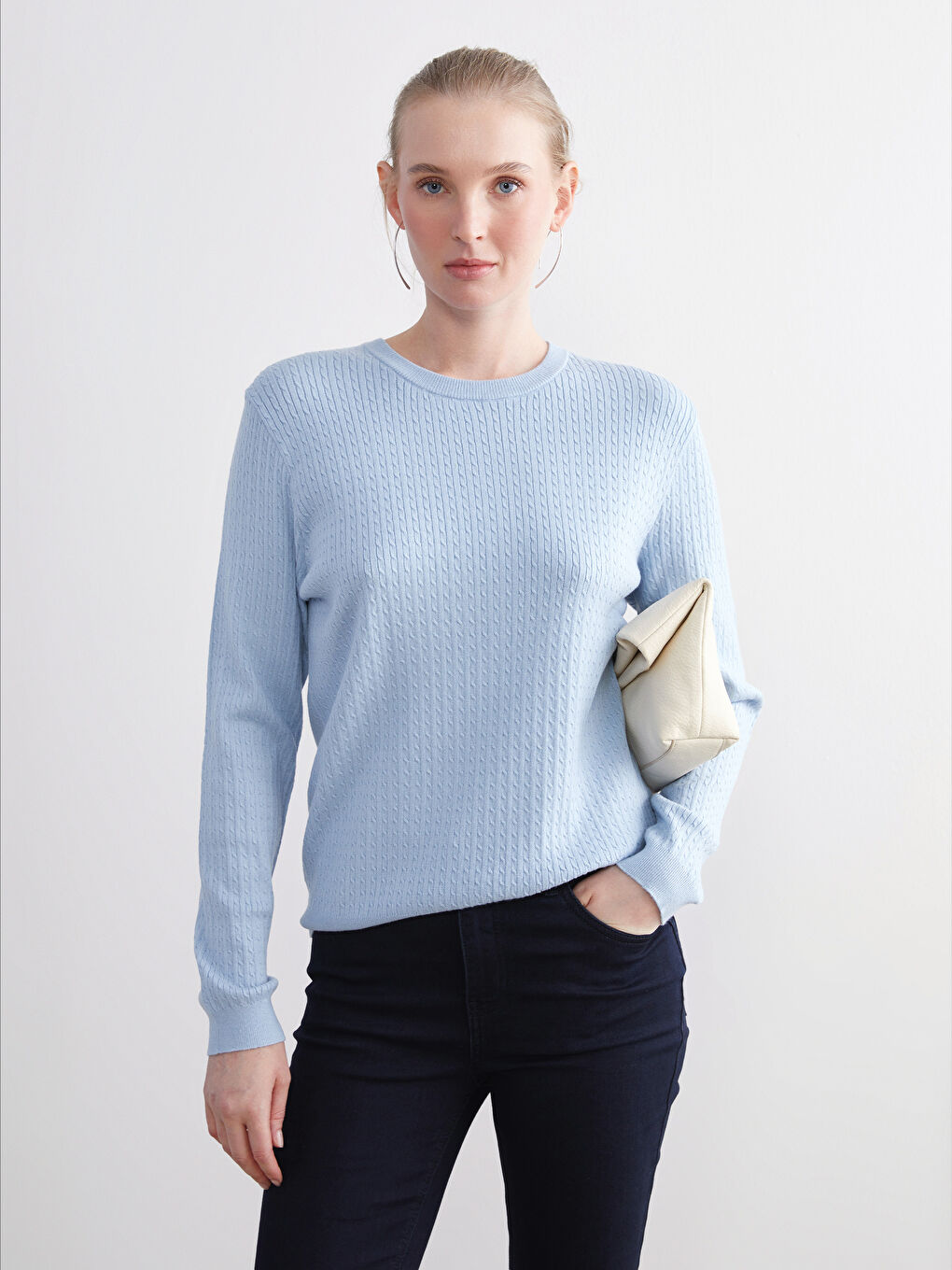 Crew Neck Self-Patterned Women's Knitwear Sweater