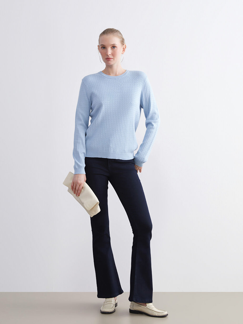 Crew Neck Self-Patterned Women's Knitwear Sweater-2