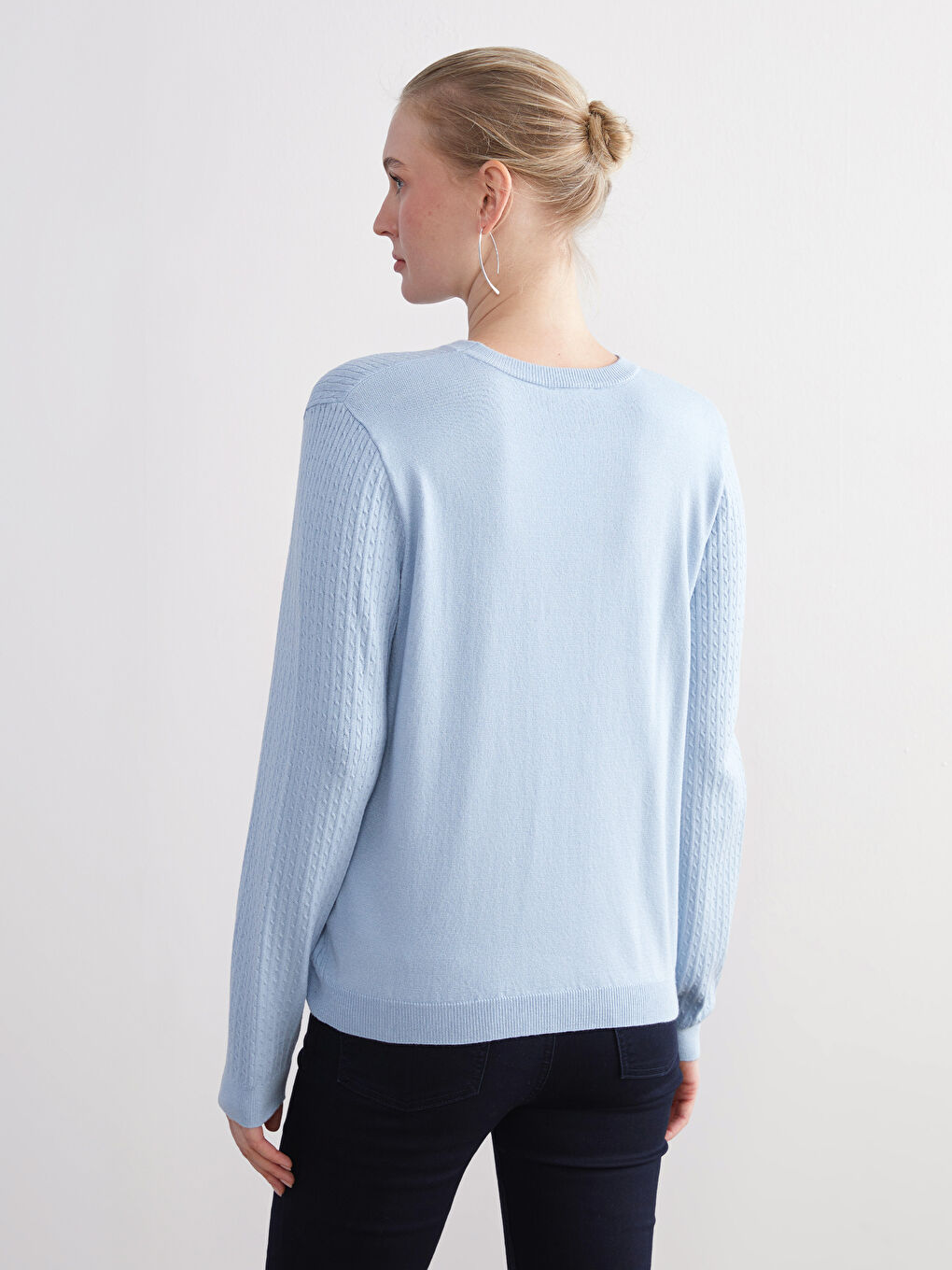 Crew Neck Self-Patterned Women's Knitwear Sweater-3