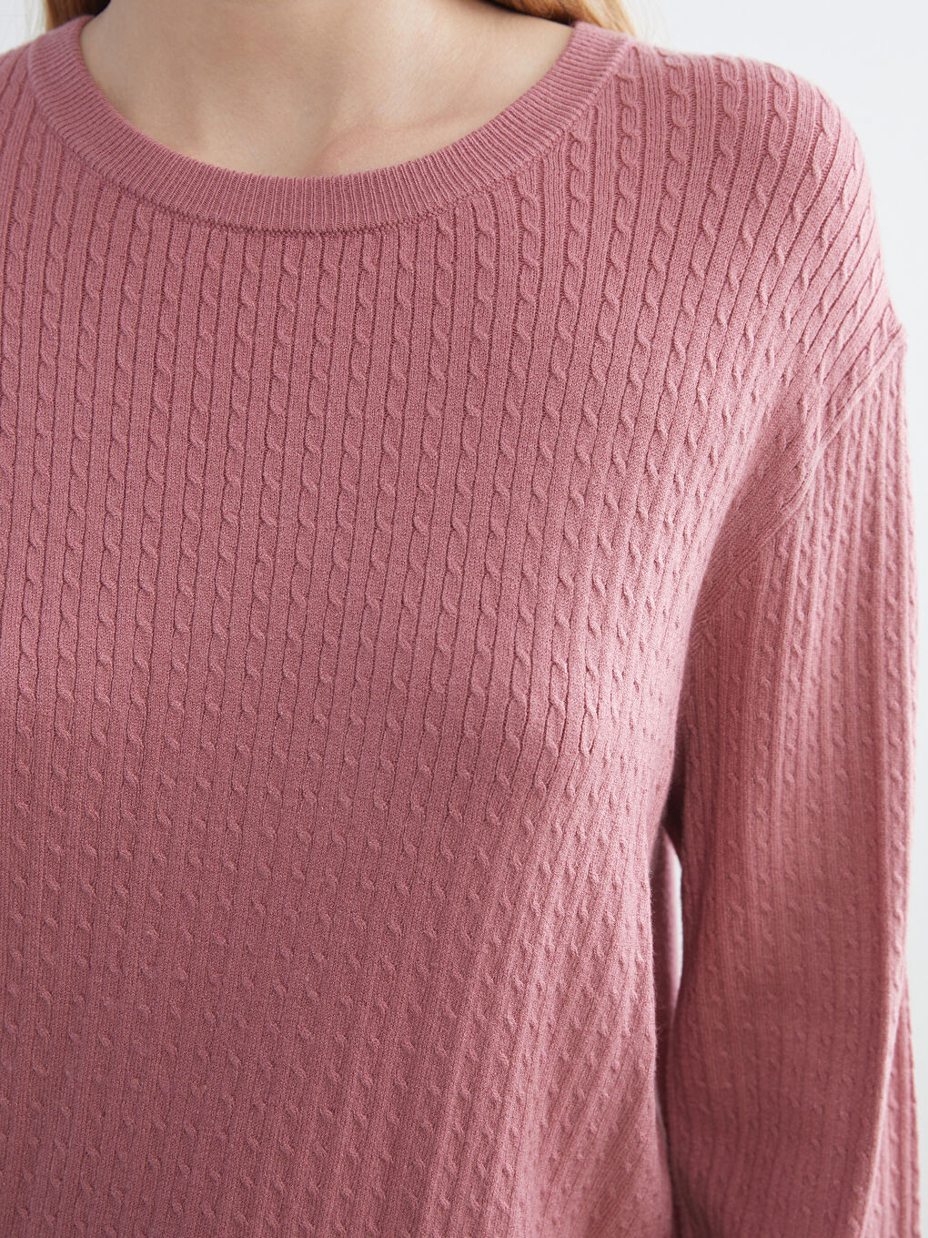 Crew Neck Self-Patterned Women's Knitwear Sweater-2