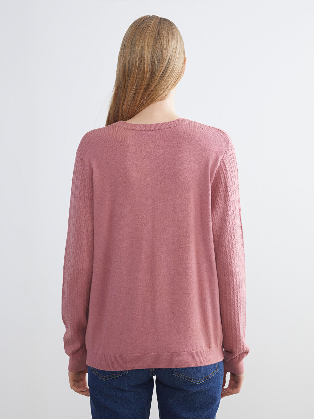 Crew Neck Self-Patterned Women's Knitwear Sweater-3