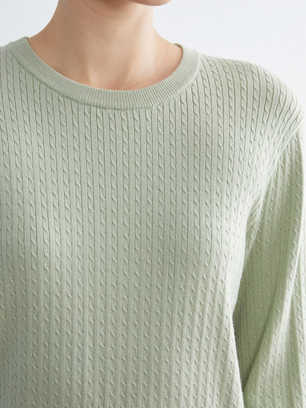 Crew Neck Self-Patterned Women's Knitwear Sweater-4