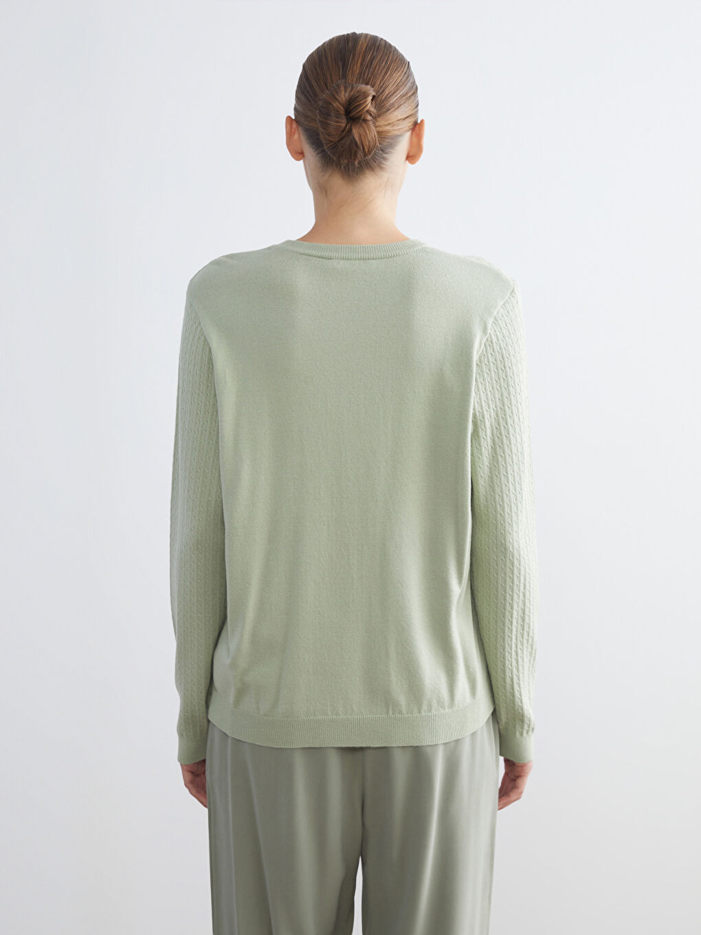 Crew Neck Self-Patterned Women's Knitwear Sweater-6