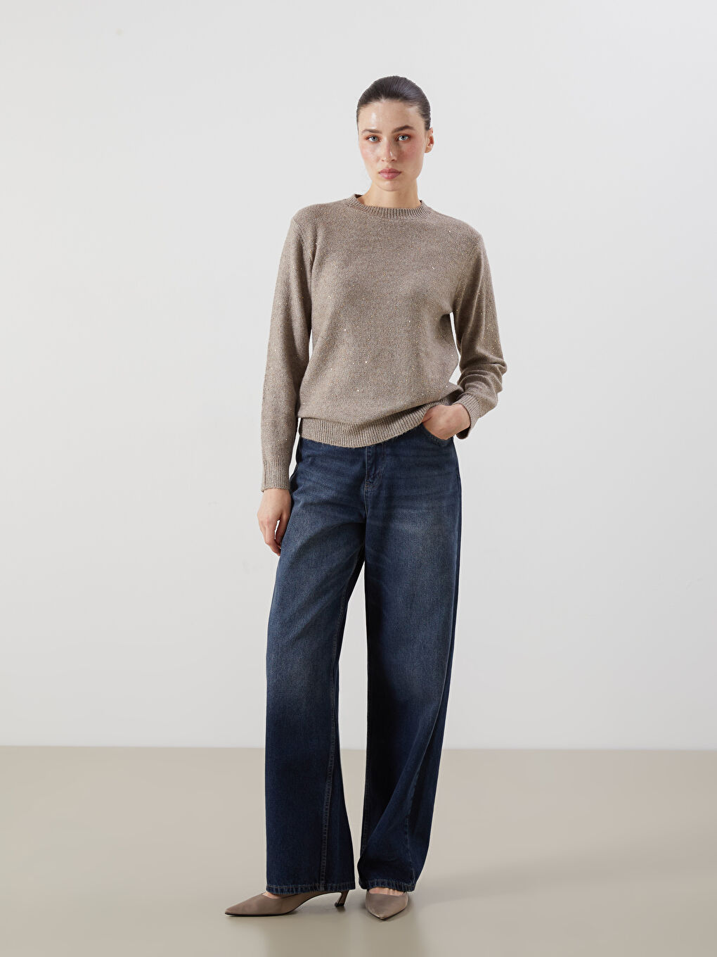 Crew Neck Bright Look Long Sleeve Women's Knitwear Sweater-1