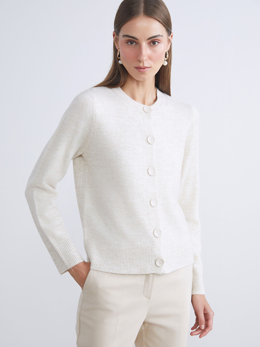 Crew Neck Women's Knitwear Cardigan