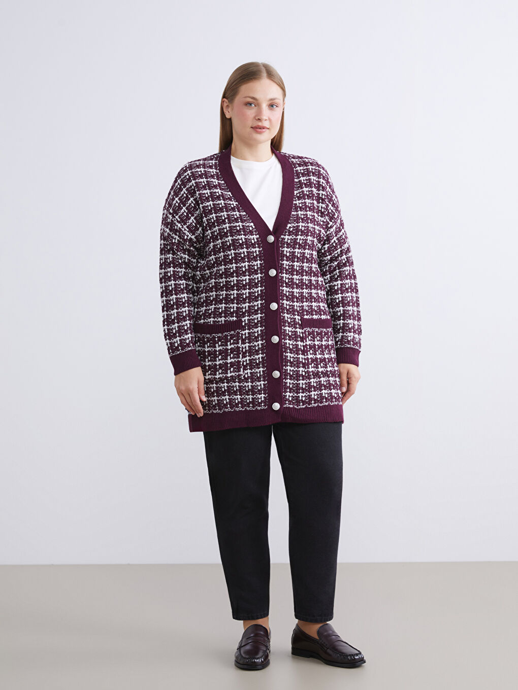 V Neck Patterned Women's Knitwear Cardigan-6