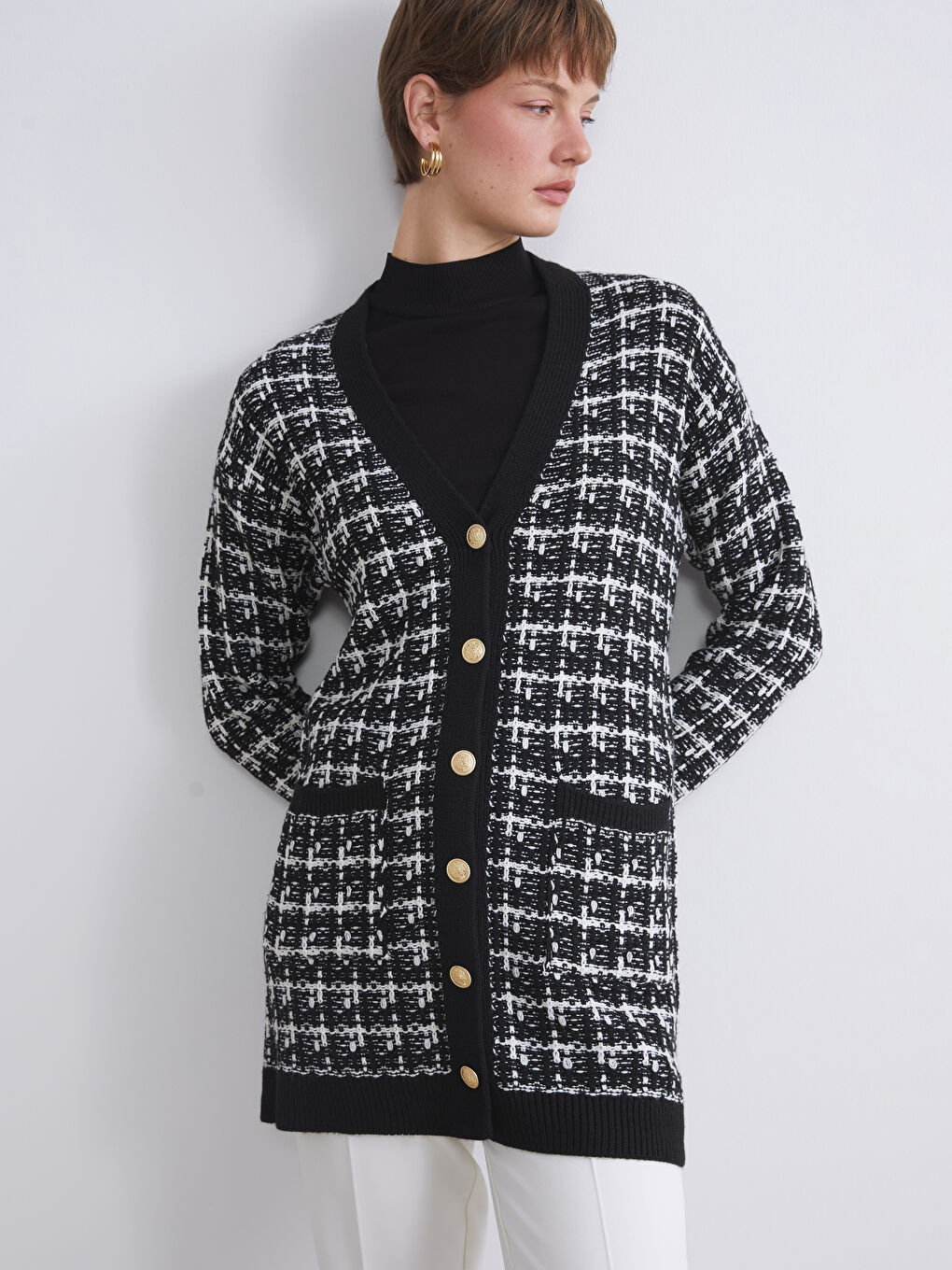LCWAIKIKI Classic V Neck Patterned Women's Knitwear Cardigan -W5BD62Z8-MHS