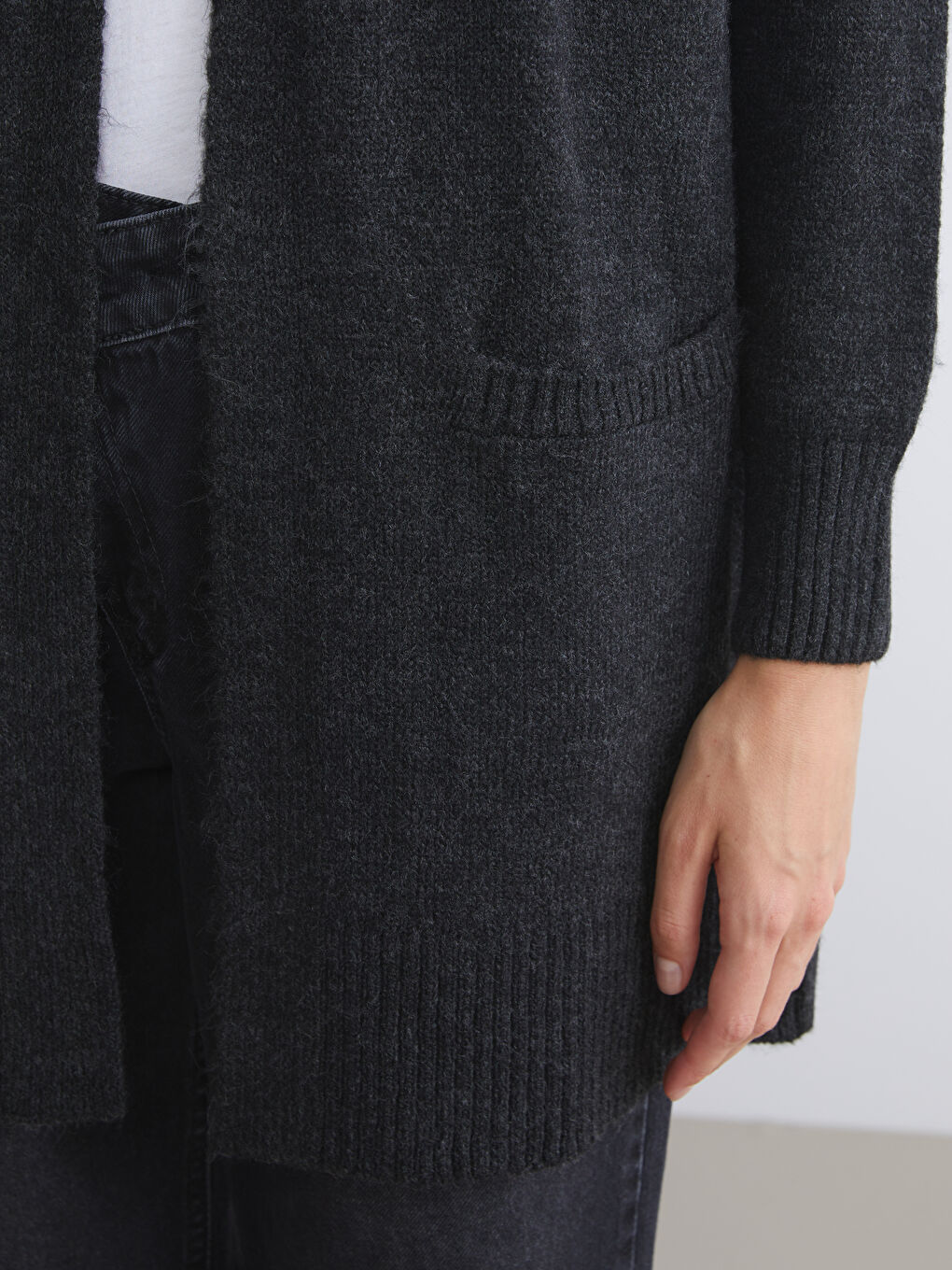 Antrasit Şal Yaka Kadın Triko Hırka-4