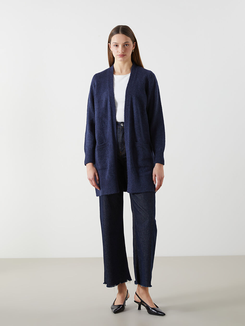 İndigo Şal Yaka Kadın Triko Hırka-3