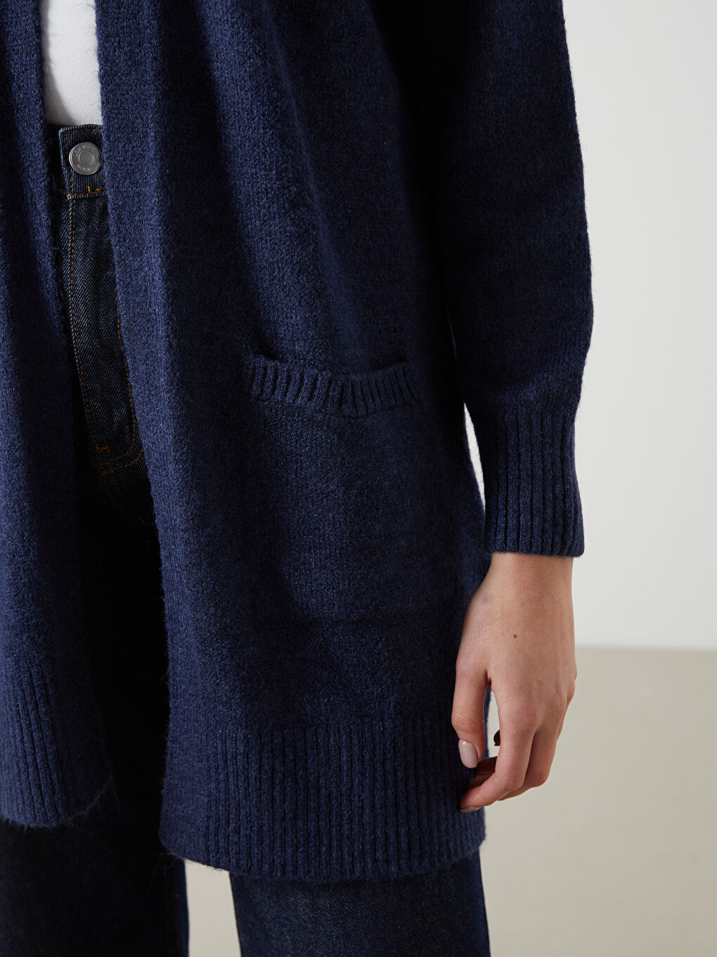 İndigo Şal Yaka Kadın Triko Hırka-4