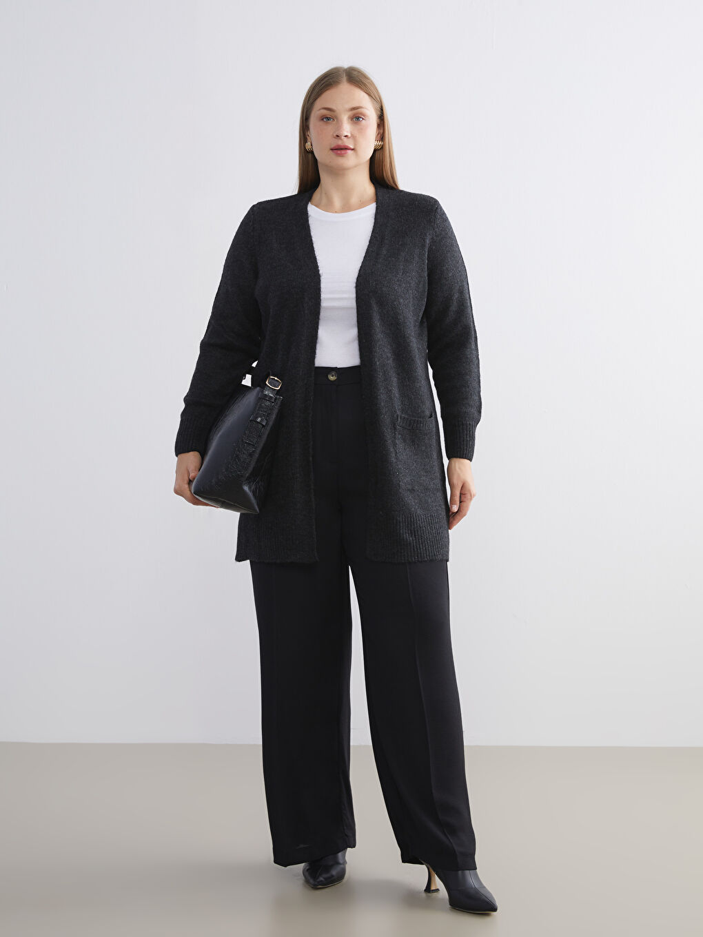 Antrasit Şal Yaka Kadın Triko Hırka-2