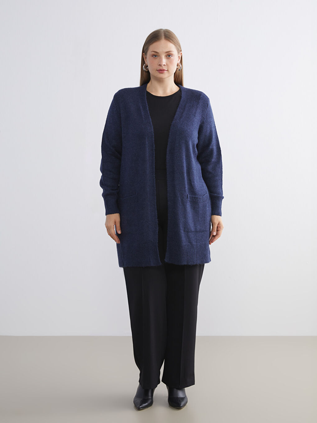 İndigo Şal Yaka Kadın Triko Hırka-2