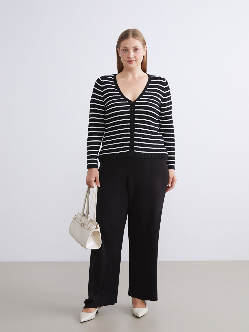 V Neck Striped Women's Knitwear Cardigan-5
