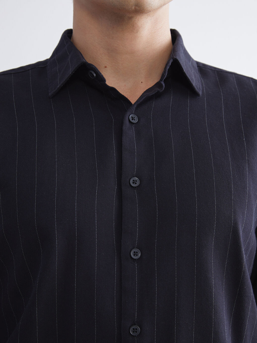 Slim Fit Long Sleeve Striped Twill Men's Shirt-2