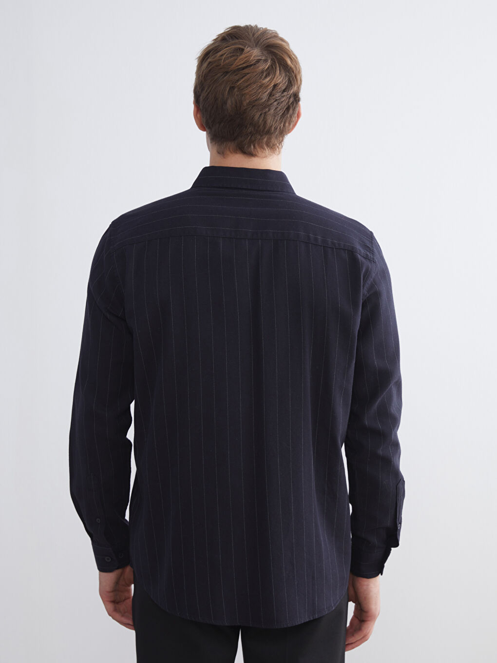 Slim Fit Long Sleeve Striped Twill Men's Shirt-3