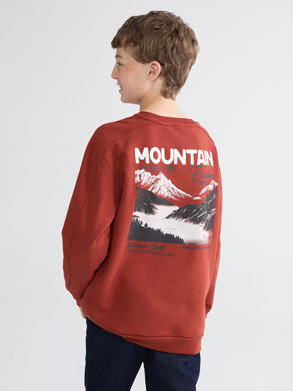 Turuncu Bisiklet Yaka Baskılı Erkek Çocuk Kalın Sweatshirt