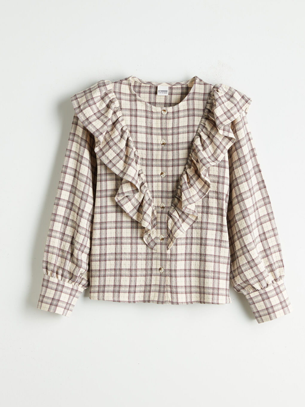Crew Neck Plaid Girls' Shirt