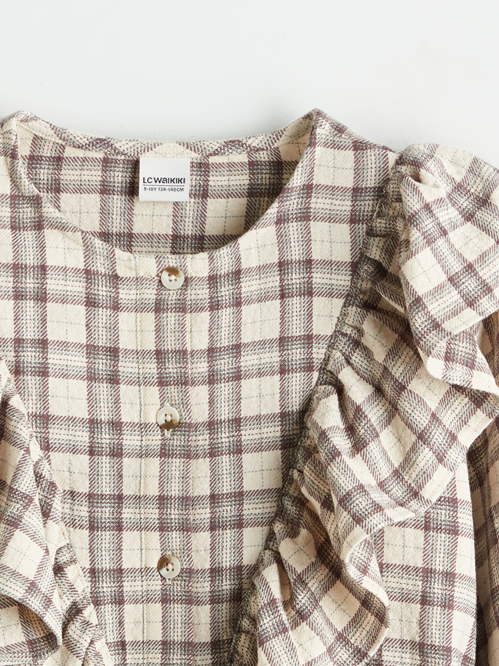 Crew Neck Plaid Girls' Shirt-2