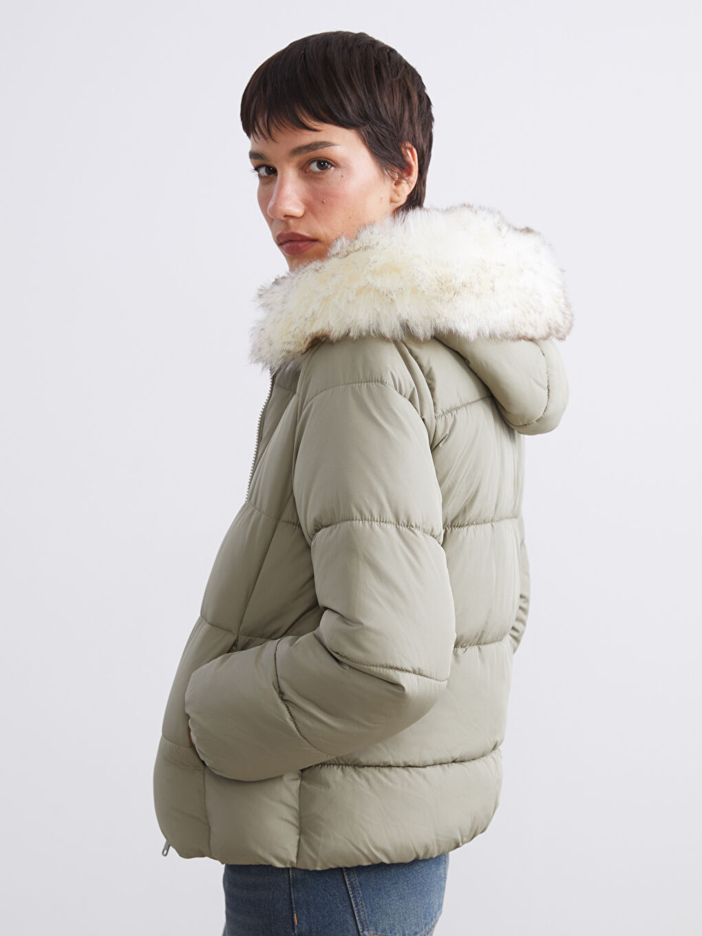 Дута куртка з капюшоном для жінок, проста-1
