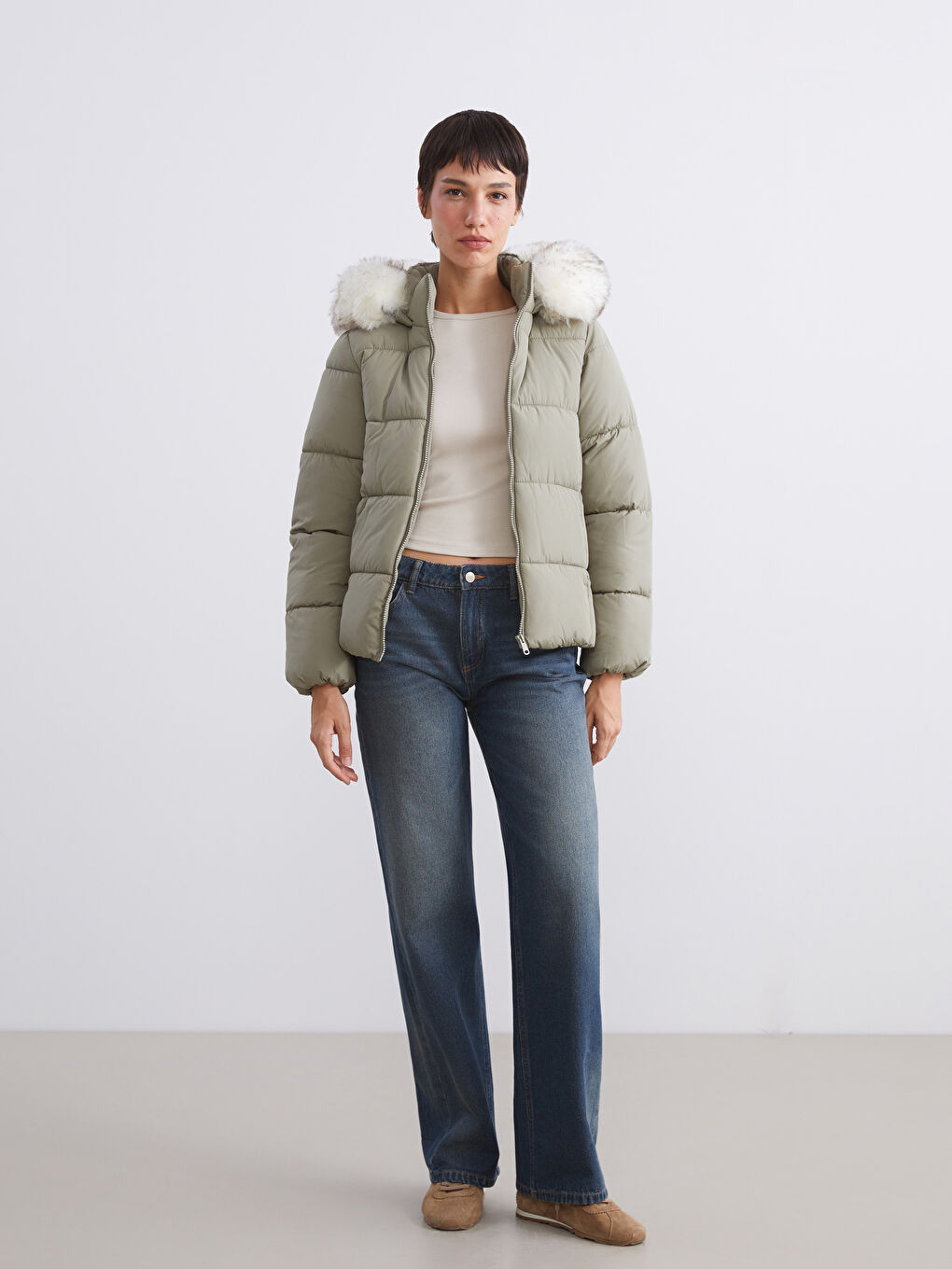 Дута куртка з капюшоном для жінок, проста-2